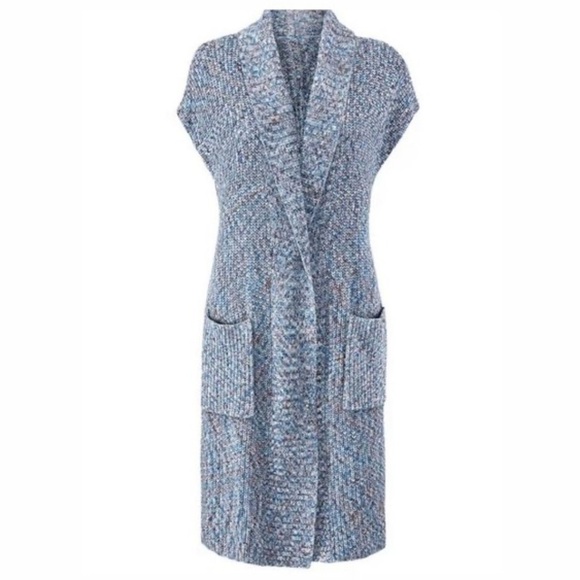 CAbi Napa Open Front Shawl Collar Cardigan Duster Blue Cotton Blend Sz S - Picture 1 of 11